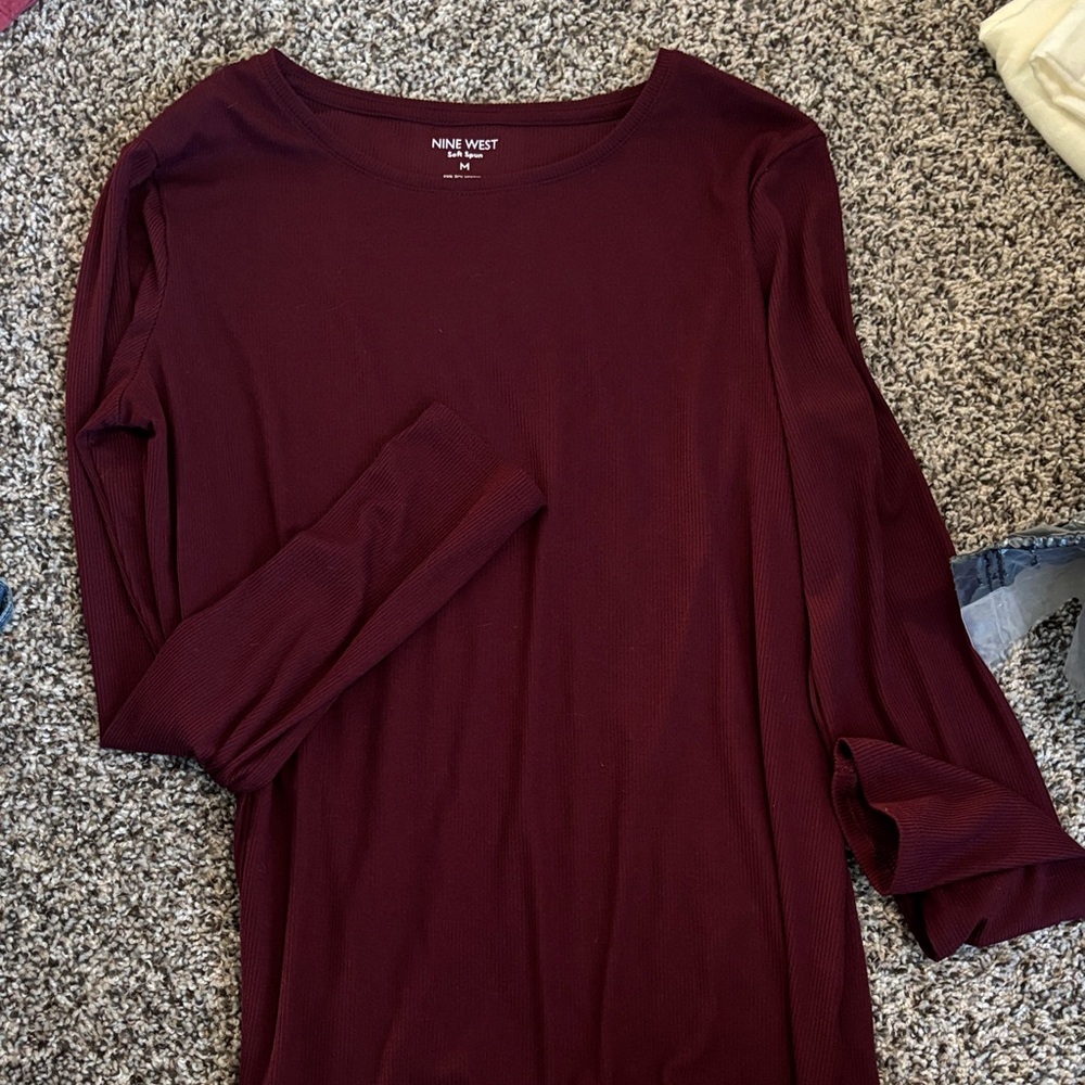 Nine West Women's Deep Red Long Sleeve Top